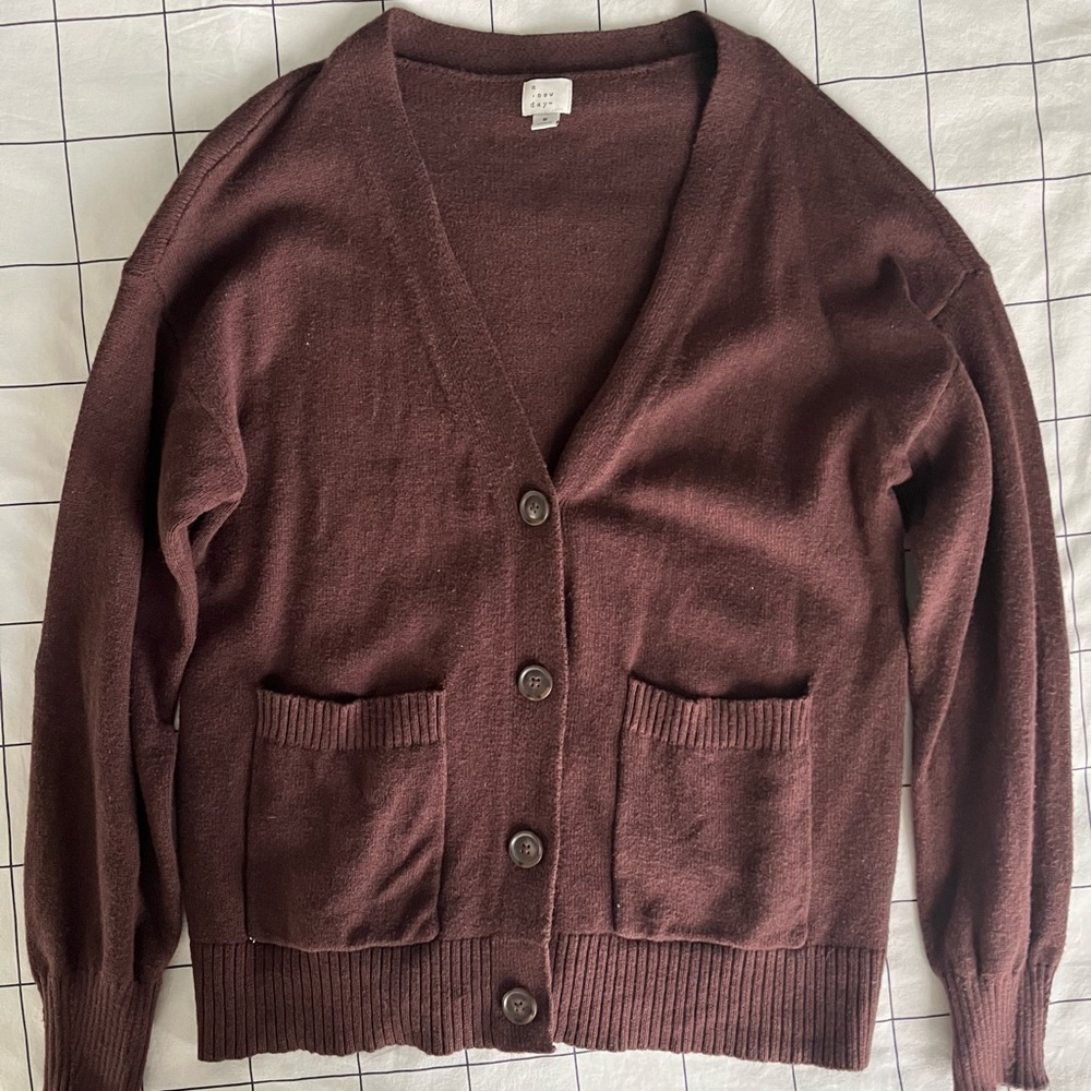 A New Day Oversized Brown Cardigan with Pockets in Front. Size Small